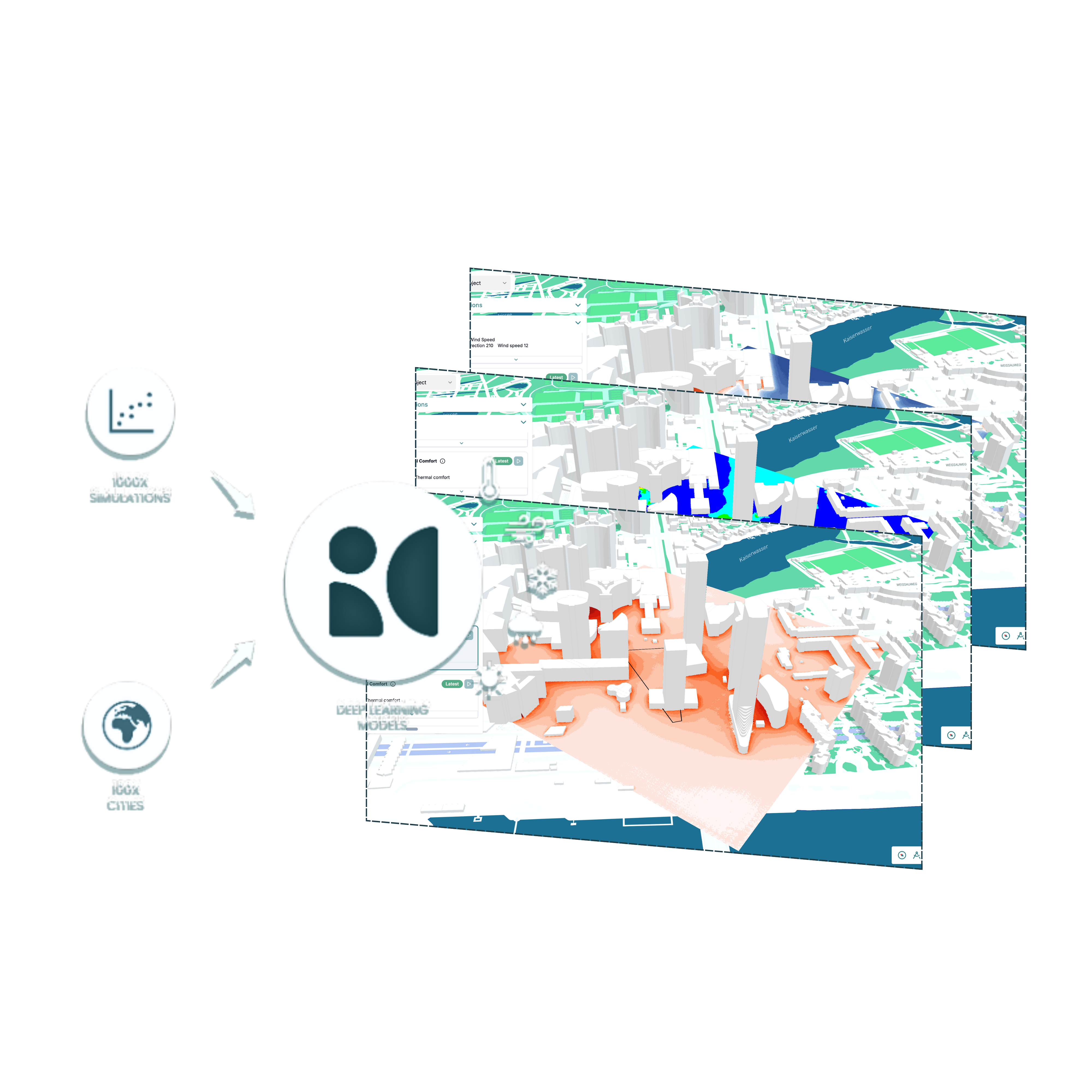 AI-driven microclimate simulation results on an urban model